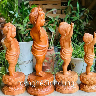 Tượng phật đản sinh bằng gỗ hương đá kt cao 40×15cm