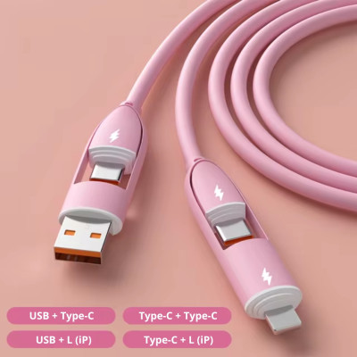 Dây cáp sạc nhanh 100W đa năng 4 in 1 USB-A / Type C ra Type C/ L cho iPhone iPad hiệu HOTCASE SiliFast trang bị Chip E-Market chống cháy nổ, truyền dữ liệu 480mbps - Hàng nhập khẩu