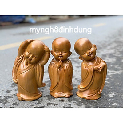 Bộ tượng tam tâm bằng gỗ bách xanh thơm nức cao 25x14x11cm