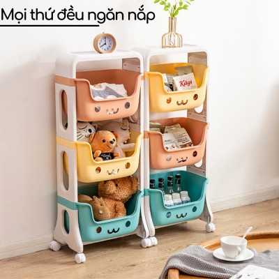 Kệ đựng đồ chơi cho bé rèn tính gọn gàng đồ bỉm sữa đồ dùng trẻ em 3-4 tầng đa năng có bánh xe