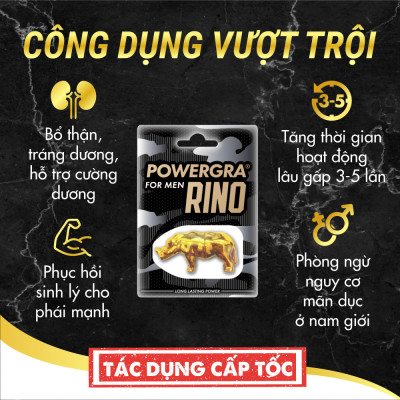 Viên uống phục hồi và tăng cường sức khỏe sinh lý nam giới Powergra Rino - Vỉ dùng thử 1 viên