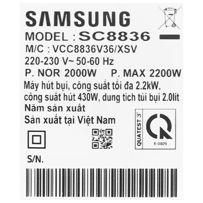 Máy hút bụi Samsung VCC8836V36/XSV - Hàng chính hãng