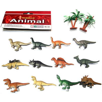 Bộ đồ chơi 12 mô hình khủng long mini Animal World 129 kèm cây trang trí (4x8 cm)