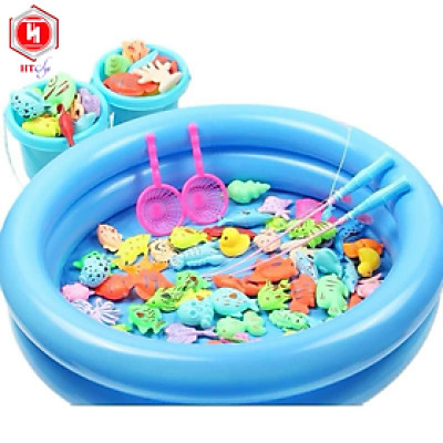 Đồ Chơi Câu Cá, SIZE ĐẠI, Bộ Câu Cá 42 Chi Tiết Cho Bé Gồm 2 Xô, 2 Cần Câu, 1 Phao, 1 Bơm Và Cá
