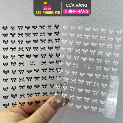 Sticker Hình Nơ 3D Trắng Đen SJY1085 Mix Kiểu Hàn Quốc Dán Móng Siêu Xinh, Hình Dán nail Móng Nơ Nổi Trắng Đen Sheng Jia Yu Nữ Women