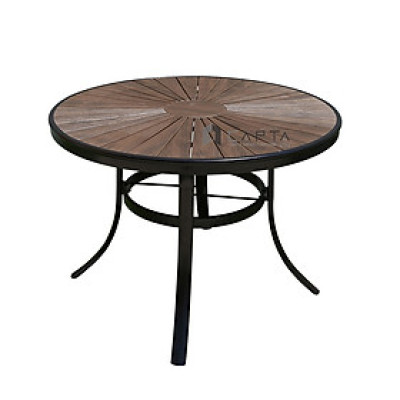 Bàn ăn sân thượng tròn 1m TE2041-100A Nội thất Capta Bàn nhà hàng ngoài trời mặt gỗ nhựa polywood chân nhôm cho 4 đến 6 ghế ngồi