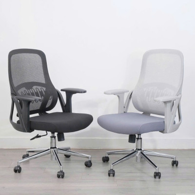 Ghế lưới văn phòng CE4561-M Nội thất Capta Ghế văn phòng lưng trung lưới đen nệm vải đen khung ghế nhựa màu đen nâng hạ gật gù chân ghế thép mạ chrome đầu nhọn có bánh xe hiện đại cao cấp mới nhất 