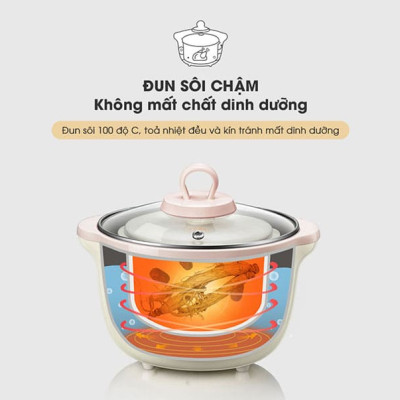 Nồi Ninh, Hấp, Nấu Cháo, Nấu Đồ Ăn Dặm Cho Bé 6 Trong 1 BEAR SUBE002 Có Lồng Hấp Dung Tích 1.6L Công Suất 200W - Hàng Chính Hãng - Hàng Chính Hãng