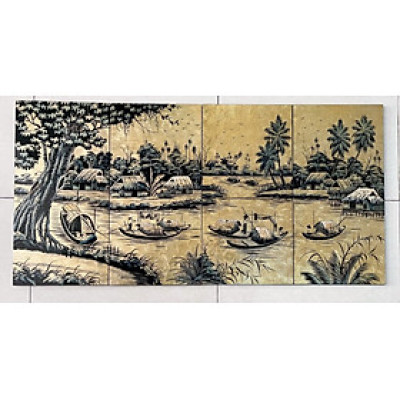 Bộ Tranh sơn mài - ĐỒNG QUÊ VIỆT NAM - Size 60x120 cm - Nền dát vàng cao cấp