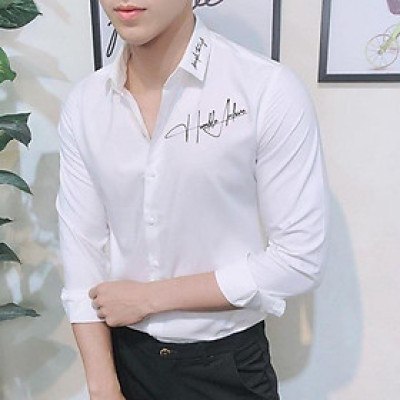 Áo sơ mi nam dài tay in Chữ Ký sang trọng, chất vải lụa mềm mịn thoáng mát mẫu 1