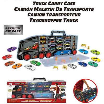 TOYSTAR - 666-13H Mô hình Bộ xe tải vận chuyển (gồm 12 xe ô tô và 8 biển báo giao thông)