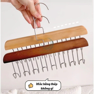 Móc treo đồ đa năng, móc gỗ 8 móc treo đồ lót, khăn, thắt lưng, cà vạt, áo 2 dây xoay 360 độ tiện dụng