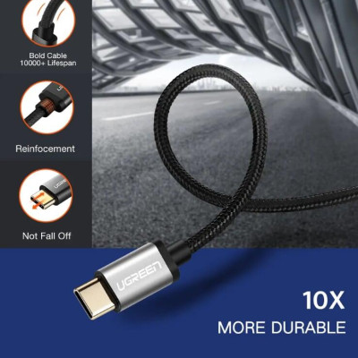 Ugreen UG30879US174TK 0.5M 3A Màu Đen Cáp USB TypeC sang USB 2.0 Hỗ trợ sạc nhanh dây bên Nylon - HÀNG CHÍNH HÃNG