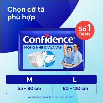Combo 2 Tã quần người lớn Confidence Slim&Fit mỏng nhẹ vừa vặn size M/L gói 16/14 miếng
