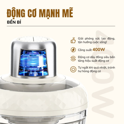 Máy xay thịt UNIE UM366, công suất 400W, 2 cối thủy tinh tiện lợi, động cơ đồng cao cấp;  xay thịt, đánh ruốc, bóc tỏi tiện lợi; hàng chính hãng bảo hành 12 tháng