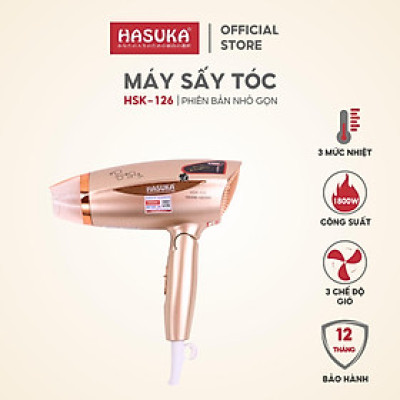 Máy sấy tóc HASUKA HSK-126 công suất 1600-1800W, tay cầm có thể gấp gọn, 3 mức nhiệt độ, 3 tốc độ gió sử dụng tiện lợi - HÀNG CHÍNH HÃNG