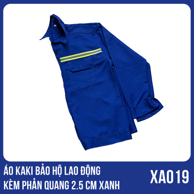Áo kaki bảo hộ lao động kèm phản quang 2.5 CM màu xanh - XA0019