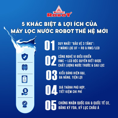 Máy Lọc Nước ROBOT Classy Pro 339WK-UR Tích Hợp Chức Năng Lọc R.O + UF 5 Bộ Vi Mạch LCD Đa Năng - Hàng Chính Hãng