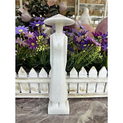 Tượng nghệ thuật cô gái Việt Nam mang áo dài và nón lá đá cẩm thạch trang trí bàn làm việc, nhà cửa