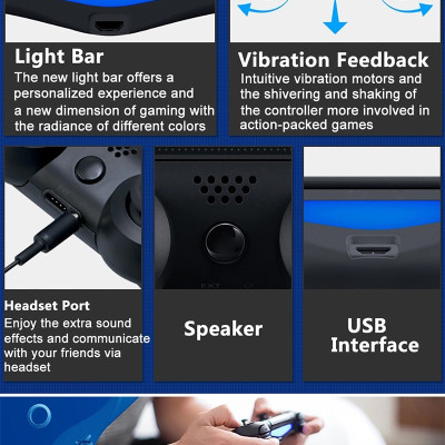 Gamepad Không Dây, Tay Cầm Chơi Game Bluetooth Pin Sạc RIBI DOUBLE SHOCK 4 dùng cho máy tính - laptop - điện thoại - máy chơi game - Hàng chính hãng