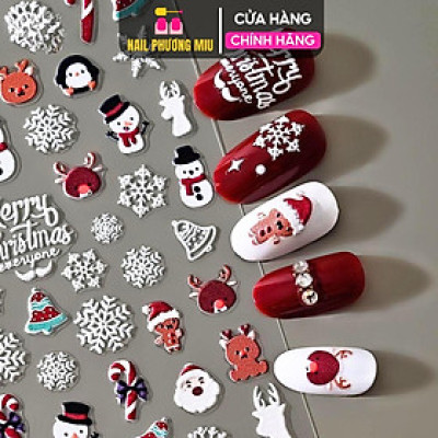 Sticker Móng Tay Dập Nổi Dán Làm Nail Hình Giáng Sinh Vui Vẻ, Ông Già Noel, Dễ Thương, Mỏng Trong Suốt, Lưng Keo, Trang Trí Móng Tay Nghệ Thuật - Xmas