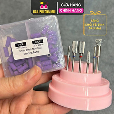 Combo 5 Đầu Mài Titan Kèm 50 Nhám Tím Mini 120/240 Tặng Chổi Vệ Sinh Đầu Mài Chuyên Dùng Làm Nail Cá Nhân phá gel