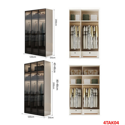 Tủ quần áo gỗ MDF cánh kính cường lực khung nhôm 4TAK04 - Nội thất lắp ráp Viendong Adv