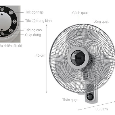 Quạt Treo Tường 3 Cánh Midea FW40-6H (Công Suất 55W - 3 Cấp Gió) - Hàng Chính Hãng