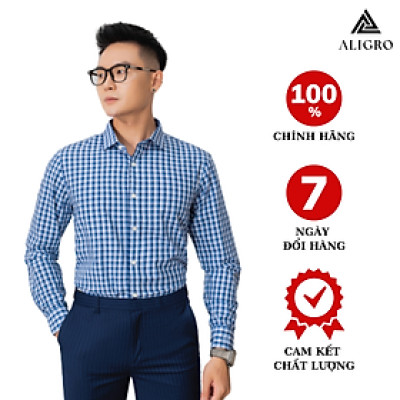 Áo sơ mi nam dài tay ALIGRO chất liệu bamboo cao cấp mềm mịn, kháng khuẩn, chống tia UV kẻ caro xanh ALGS215