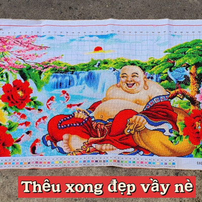 Tranh thêu chữ thập Phật di lặc E8, kích thước 100 x 60 cm