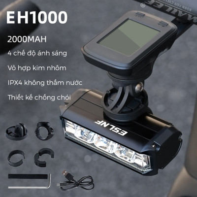 Đèn xe đạp chống nước UH-1000 3 bóng 1000 Lumens có led ban ngày, đèn trước xe đạp sạc USB Type-C, hợp kim nhôm (không kèm pad đỡ dài), đủ phụ kiện - Mai Lee