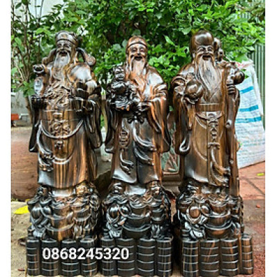 Tượng phật tam đa phúc lộc thọ bằng gỗ mun hoa kt cao 50×15×13cm 