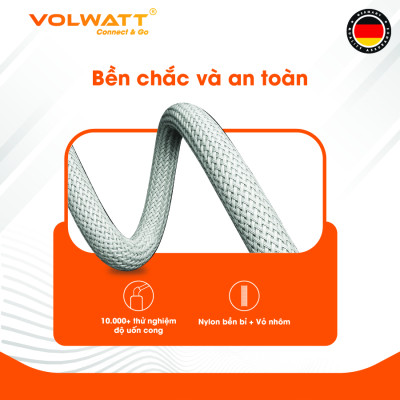 Cáp sạc nhanh Volwatt GE-S16-CL hàng chính hãng | Cáp Type-C to L 27W, đạt chuẩn MFi, tương thích iP14 trở xuống, dây bện | BH 12 tháng