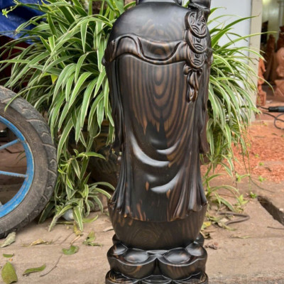 Tượng phật di lặc chúc phúc bằng gỗ mun hoa  cao 60x24x14cm 