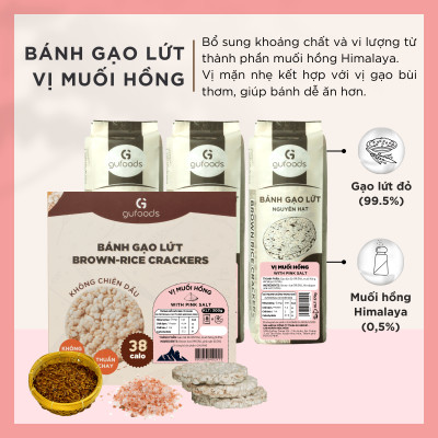 Bánh gạo lứt GUfoods vị Muối hồng -  Không chiên dầu, Không đường, Lành mạnh, Phù hợp Eat clean, Ăn vặt healthy, Thực dưỡng, Tập gym, Thuần chay