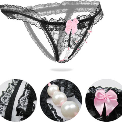 Quần lót nữ ren lọt khe dính hạt cườm - Màu đen
