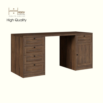HAPPY FURNITURE , MATTA - Bàn làm việc 5 ngăn kéo 1 cửa mở , BAN_124 , 160cm x 59cm x 75cm DxRxC