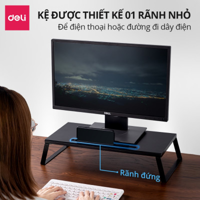 Kệ Để Màn Hình Máy Tính DELI Kệ Nâng Màn Hình Laptop PC Chất Liệu Kim Loại Có Rãnh Để Điện Thoại