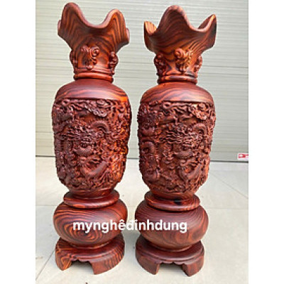 Cặp lộc bình phong thủy hút tài lộc bằng gỗ trắc cao 40x14cm 