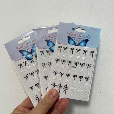 Sticker 5D Nơ Đen Trắng Mix Nổi R7M Dán Móng Keo Tự Dính, Hình Dán Móng Nơ Đỏ Lụa Dạng Nổi Làm Nail Cao Cấp Nữ Women