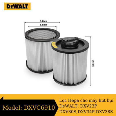 Bộ lọc Hepa, lọc bụi dạng khuôn DeWalt DXVC6910 phụ kiện máy hút bụi DeWALT DXV23P, DXV30S, DXV34P, DXV38S   - Hàng chính hãng
