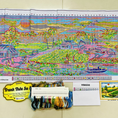 Tranh thêu kín Phong cảnh làng quê vs8232 kích thước 120 x 60 cm