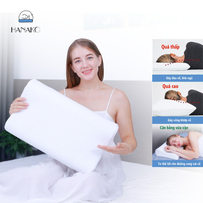 Gối ngủ chống đau vai gáy công thái học HANAKO nội địa nhật, chất liệu mút cô đặc cao cấp