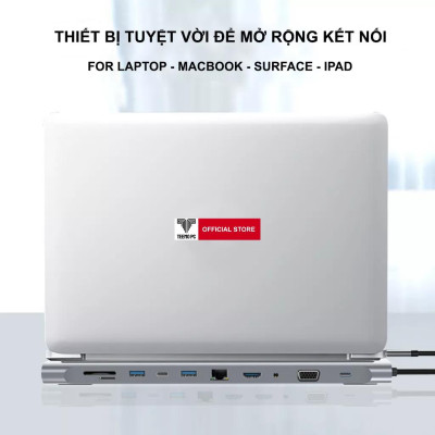 HUB Type C Chia 11 in 1 to HDMI VGA SD/TF  Audio USB RJ45 Cổng Dùng Cho Laptop MacBook Surface, Các Loại Điện Thoại Tablet Dùng Cổng USB - C TEEMO PC Hàng Chính Hãng