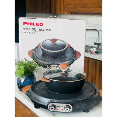 BẾP LẨU 2 NGĂN KÈM NƯỚNG PHILEO PH-366 Hàn Quốc Hàng Chính Hãng