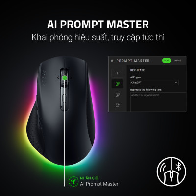 Chuột Pro Click V2 | Công Thái Học | Không Dây | 30K DPI | 550 IPS | 5 Chế Độ Kết Nối | Led RGB | Hàng Chính Hãng