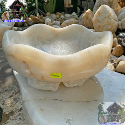 Bát thả hoa tụ lộc đá thạch anh trắng NHA SAN BTH02 Tượng trưng cho sự thịnh vượng, sung túc - 10.4kg (33 x 13 cm)