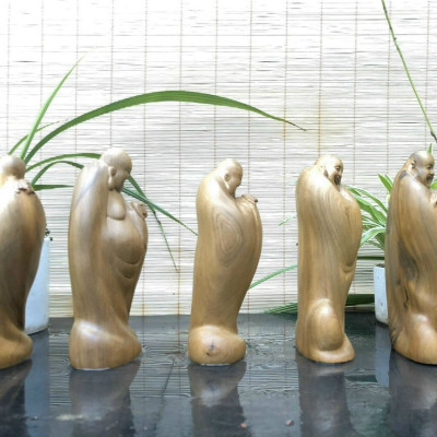 Bộ tượng phật ngũ phúc bằng gỗ bách xanh thơm nức kt 20×11×7cmnh kt cao 20×11×7cm