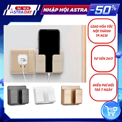 Khay đựng remote  - điện thoại dán tường có khe luồn sạc nhỏ gọn tiện lợi  ( Giao màu ngẫu nhiên ) - Hàng chính hãng