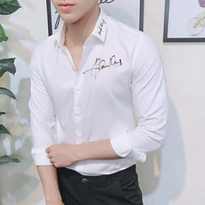 Áo sơ mi nam dài tay in Chữ Ký sang trọng, chất vải lụa mềm mịn thoáng mát mẫu 3